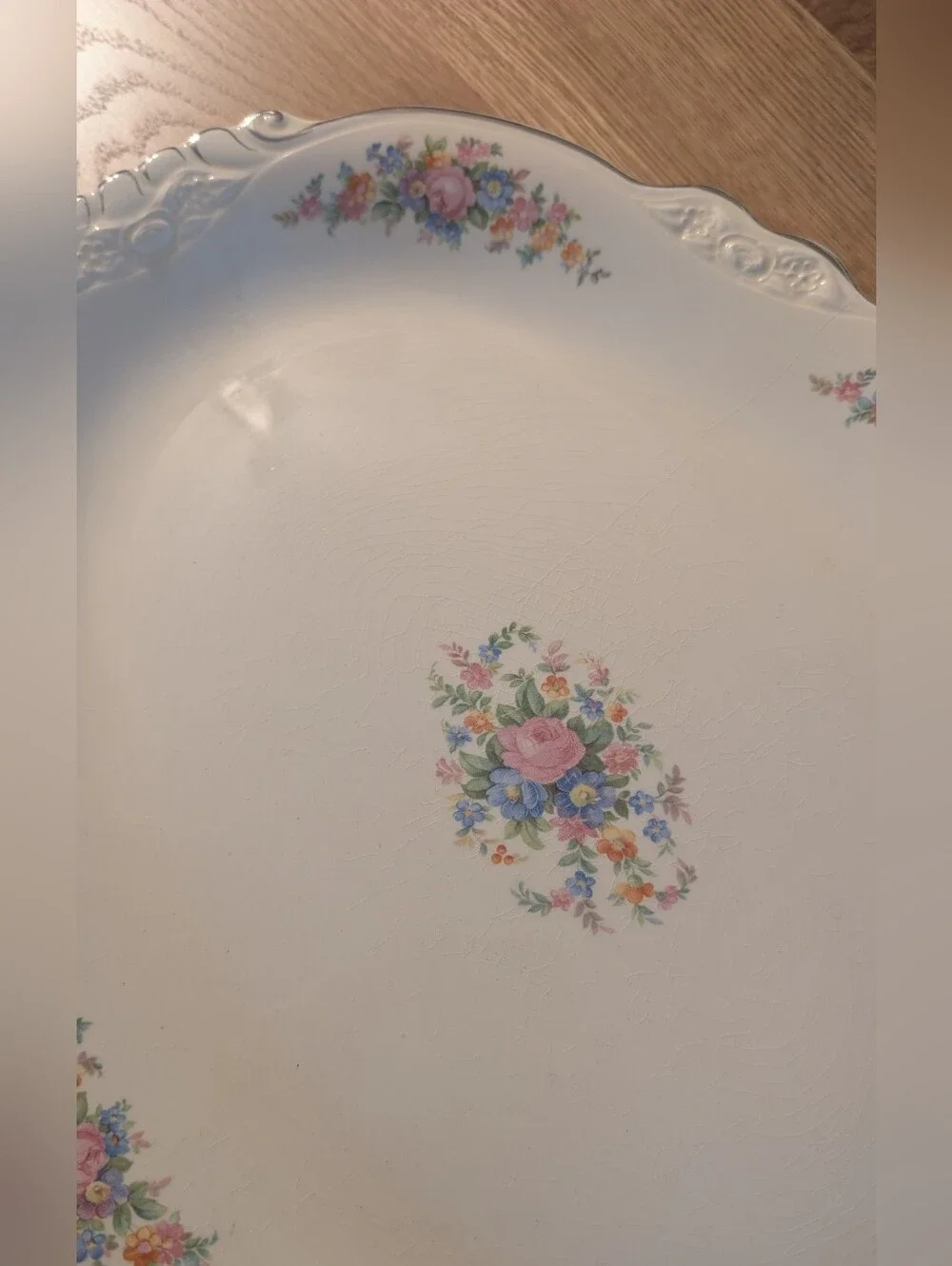 VTG Homer Laughlin 1933 Porcelain Serving Platter Pastel Floral and Silver